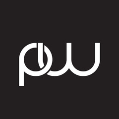 Initial lowercase letter pw, overlapping circle interlock logo, white color on black background