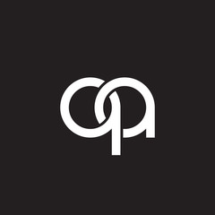 Initial lowercase letter qa, overlapping circle interlock logo, white color on black background