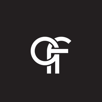 Initial lowercase letter qf, overlapping circle interlock logo, white color on black background