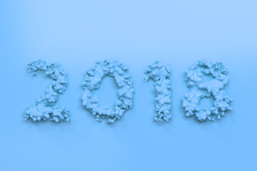 Liquid blue 2018 number with drops on blue background