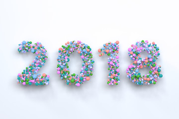 2018 number from colorful balls on white background