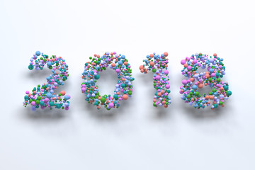 2018 number from colorful balls on white background