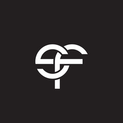 Initial lowercase letter sf, overlapping circle interlock logo, white color on black background