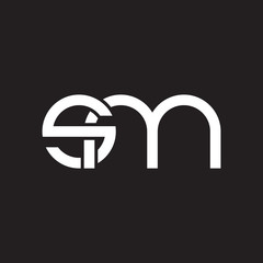 Initial lowercase letter sm, overlapping circle interlock logo, white color on black background