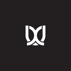 Initial lowercase letter ux, xu, overlapping circle interlock logo, white color on black background