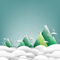 abstract background, Birds on the sky with a cloud and Mountain  , vector illustration