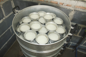 Jasmine rice cooking to feed people