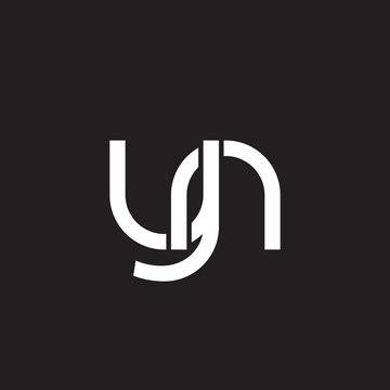Initial lowercase letter yn, overlapping circle interlock logo, white color on black background