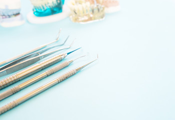 orthodontic model and dentist tool - demonstration teeth model of varities of orthodontic bracket or brace