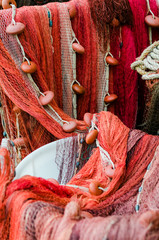 Various red fishing nets - 183146685