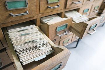 Old wooden drawers in archive