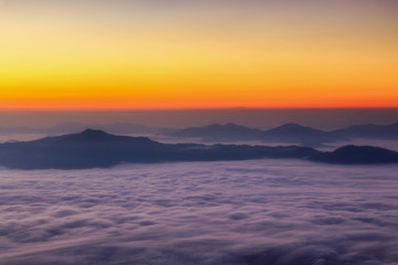 Landscape with the mist at Pha Tung mountain in sunrise time, Chiang Rai Province, Thailand