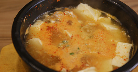 Korea spicy kimchi tofu soup