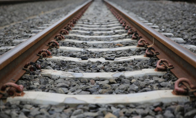 close up shot railroad tracks at Khonkaen, Thailand,.