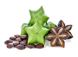 Sacha Inchi on white background, fresh capsule seeds fruit of sacha-Inchi peanut