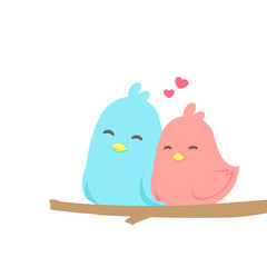 Happy cute couple of birds in love, Valentine concept, vector illustration.