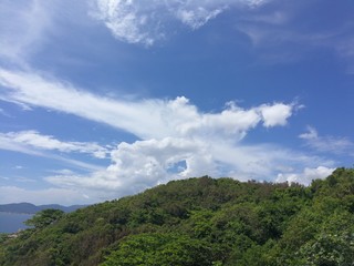 Fototapeta na wymiar Beautiful mountain landscape with dirt track, blue sky.