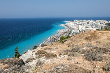 Fototapeta na wymiar coastal landscape on the way to the Acropolis of Rhodes, Greece