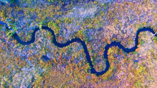 Wavy River Creek Squiggly Sharp Turns Aerial