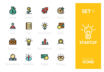 Outline color icons set in thin modern design style