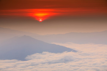 Doy-pha-tang, Landscape sea of mist on Mekong river in border  of  Thailand and Laos.