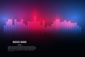 Sound waves oscillating glow light, Abstract technology background - Vector