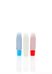 Set of colorful color paint in plastic tube for water color on white background.