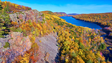 Lake in the Clouds Aerial Cliff Wall Fall Forest Michigan Lake