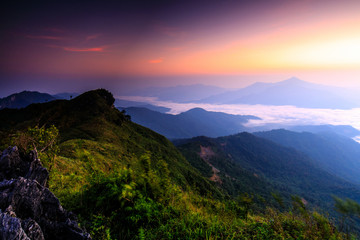 Fototapeta na wymiar Doy-pha-tang, Landscape sea of mist on Mekong river in border of Thailand and Laos.