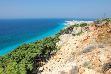 coastal landscape  on the way to the Acropolis of Rhodes, Greece