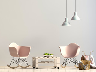 Modern interior with plastic chair. Wall mock up. 3d illustration.