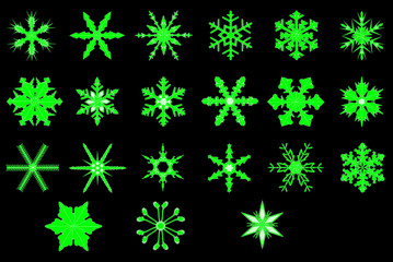 Green Neon Snowflakes
