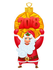 santa claus funny cartoon character with golden ball invitation concept card template