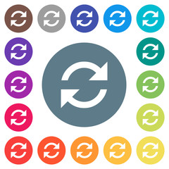 Refresh arrows flat white icons on round color backgrounds