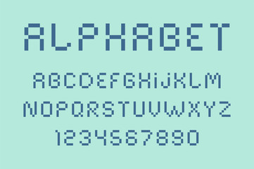 Vector of pixel font and alphabet