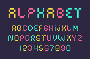 Vector of pixel font and alphabet