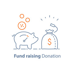 Long term investment, fund raising, charity donation, pension savings, money bag, income growth