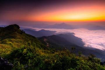 Doy-pha-tang, Landscape sea of mist on Mekong river in border  of  Thailand and Laos.