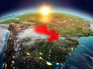 Paraguay from space in sunrise