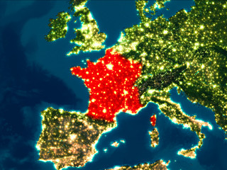 France in red at night