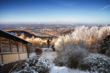 Bergbahn Heidelberg im Winter, Königstuhl Aussicht Panorama