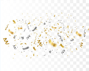Confetti isolated. Gold and black luxury festive illustration. Vector