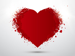 Red Heart isolated on white background with explosion effect. Valentines day concept. Vector