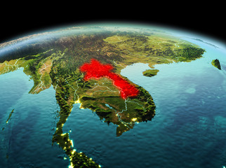 Fototapeta premium Laos on planet Earth in space