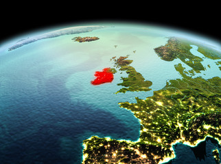 Fototapeta premium Ireland on planet Earth in space