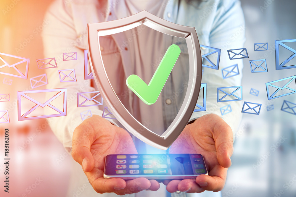 Poster shield symbol displayed on a futuristic interface - 3d rendering