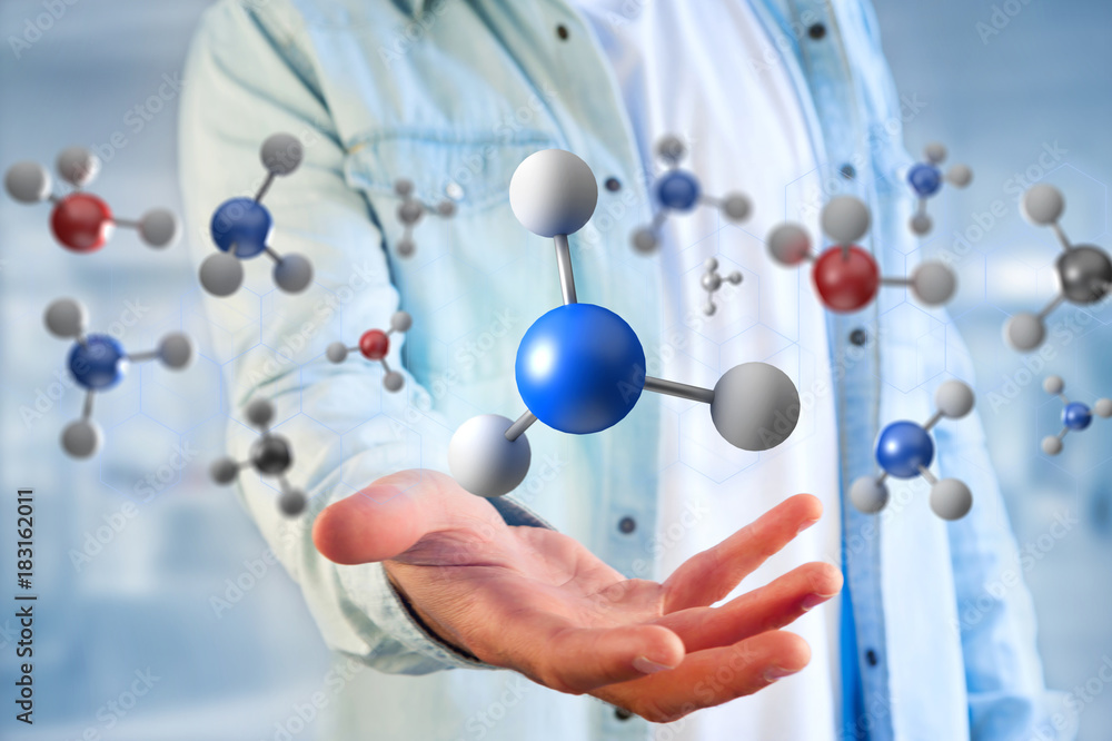 Poster 3d rendering molecule on a displayed on a medical interface