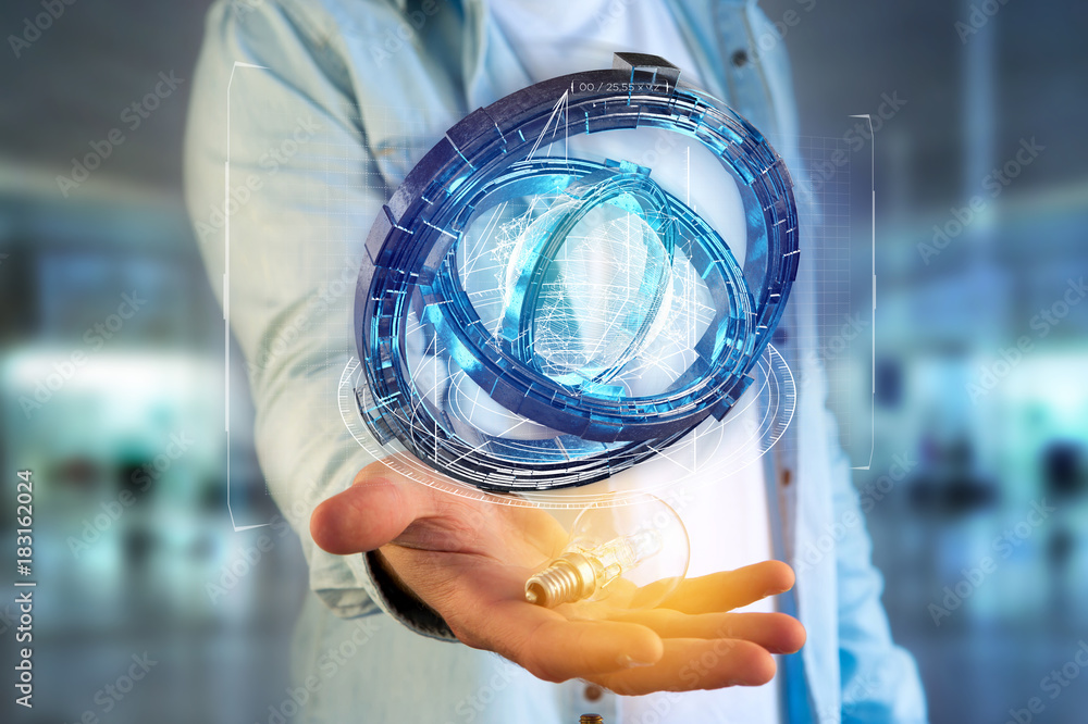 Poster hologram made of wheel with a futuristic data interface - 3d rendering