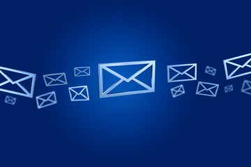 Blue Email symbol displayed on a color background - 3D rendering