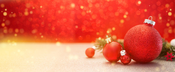 Christmas background with christmas balls, gifts and decoration